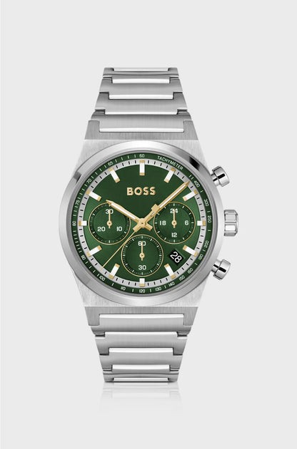 GREEN-DIAL CHRONOGRAPH WATCH IN SILVER-TONE STEEL