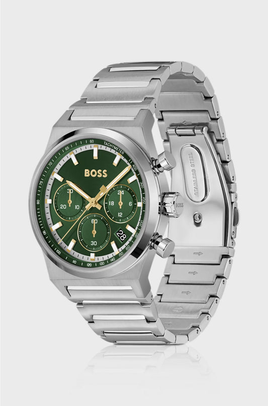 GREEN-DIAL CHRONOGRAPH WATCH IN SILVER-TONE STEEL