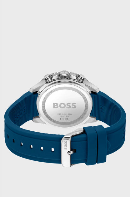 BLACK-DIAL CHRONOGRAPH WATCH WITH BLUE SILICONE STRAP