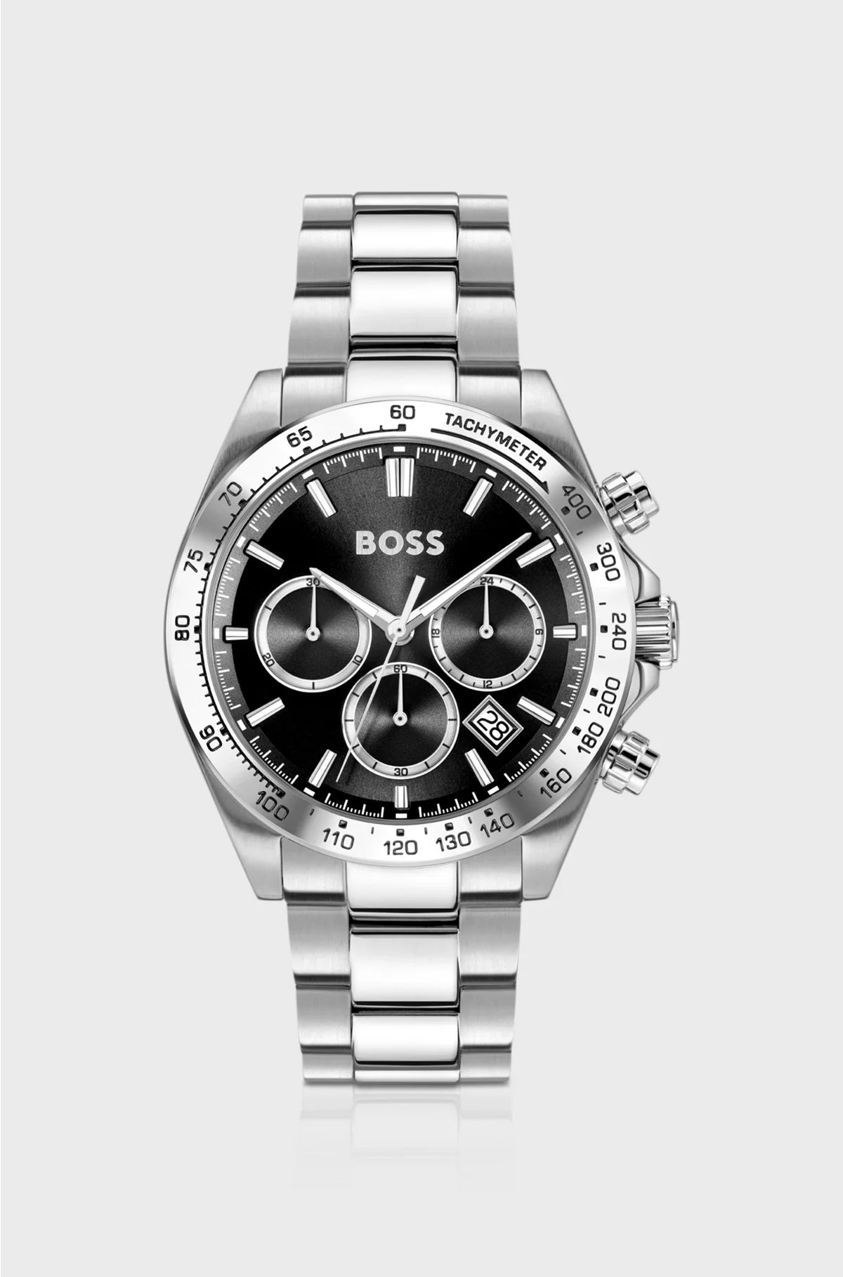 BLACK-DIAL CHRONOGRAPH WATCH WITH STEEL BRACELET
