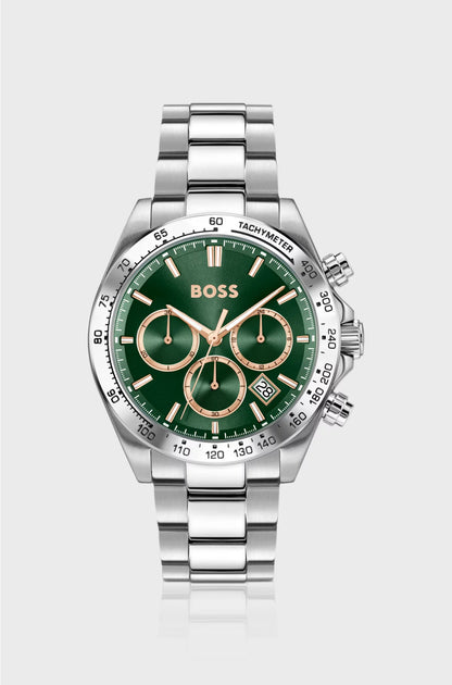 HERO 2.0 GREEN-DIAL CHRONOGRAPH WATCH WITH STEEL BRACELET