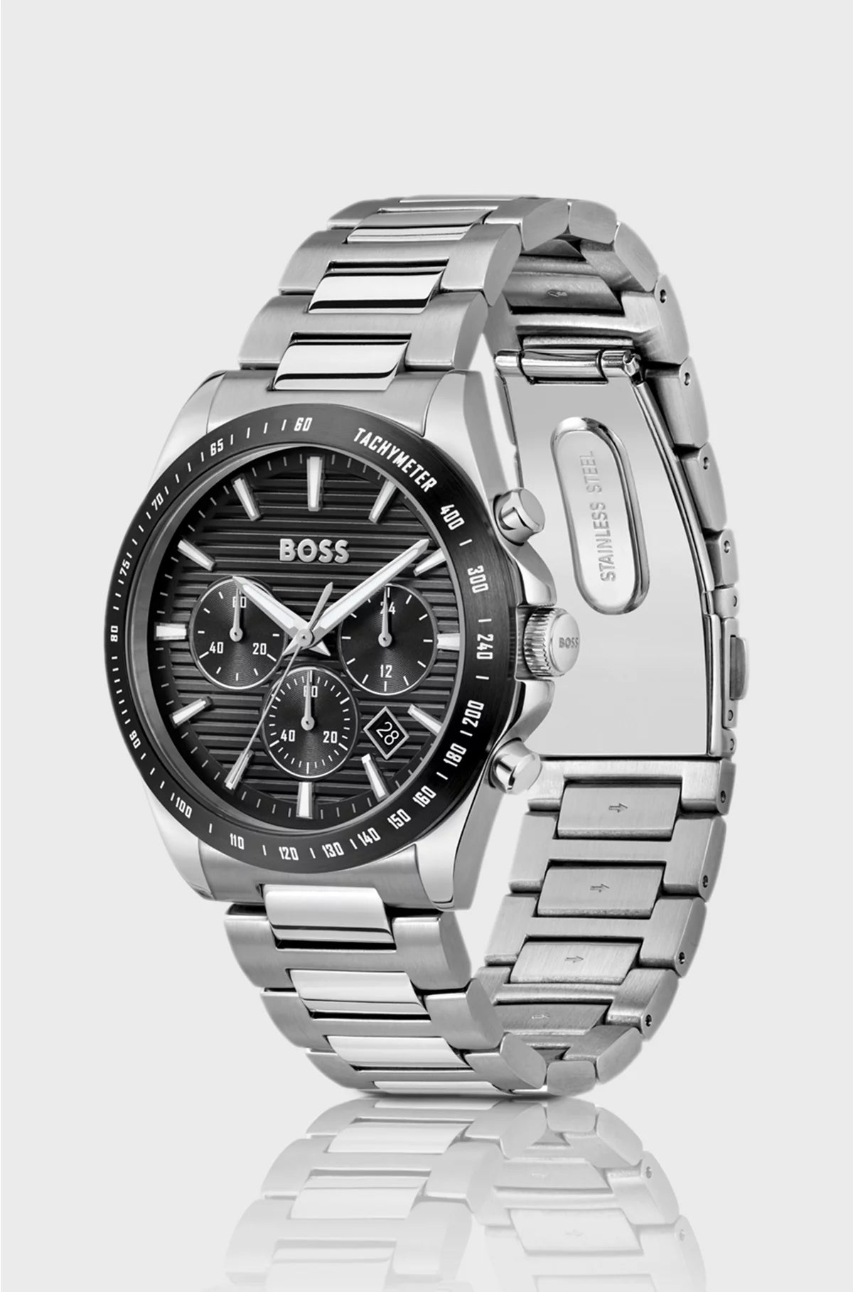 STRIKE BLACK-DIAL CHRONOGRAPH WATCH WITH H-LINK BRACELET