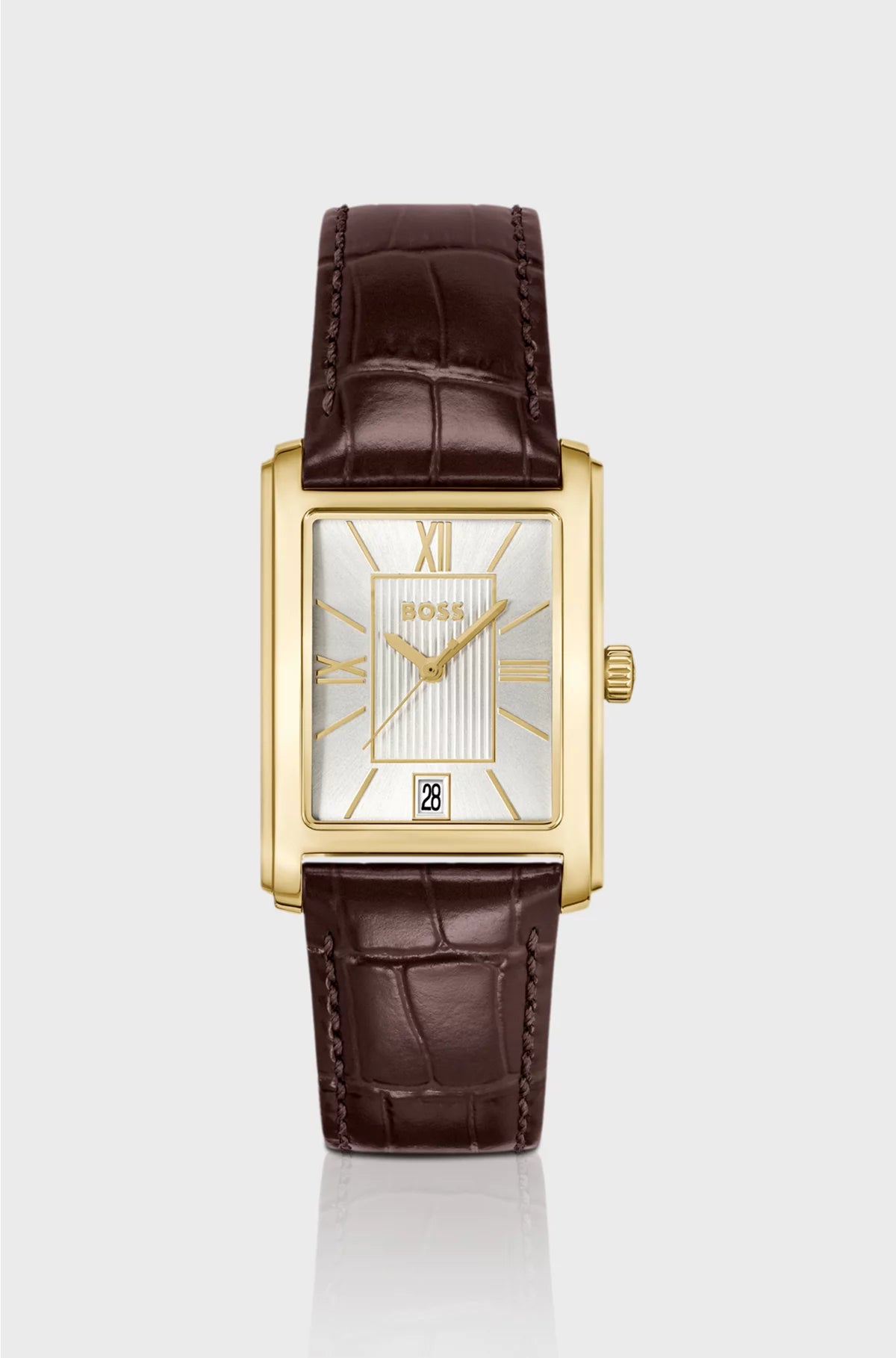 LEATHER-STRAP WATCH WITH SILVER-WHITE DIAL