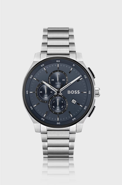 STAINLESS-STEEL CHRONOGRAPH WATCH WITH MATTE-BLUE DIAL