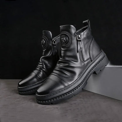 Men's Comfortable Leather Motorcycle Boots Work Boots Waterproof Anti-Slip Anti-Sprain