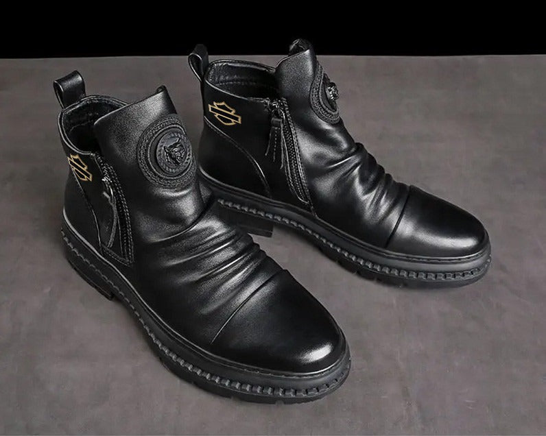 Men's Comfortable Leather Motorcycle Boots Work Boots Waterproof Anti-Slip Anti-Sprain