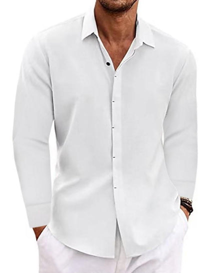 Men's Cotton Linen Solid Color Casual Daily Quality Long Sleeve Shirt