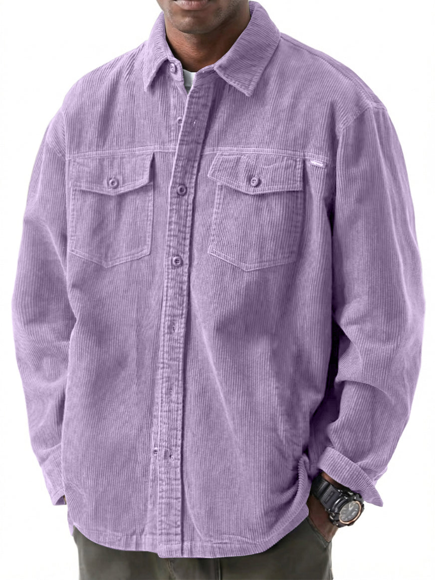 Men's Retro Casual Double Pocket Workwear Corduroy Long Sleeve Shirt