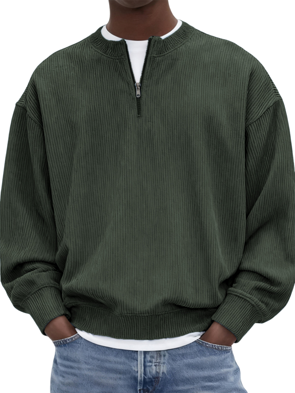 Men's Quarter-Zip Stylish Corduroy Long Sleeve Pullover
