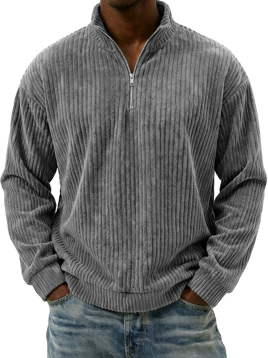 Men's Vintage Corduroy Quarter-zip Pullover Top